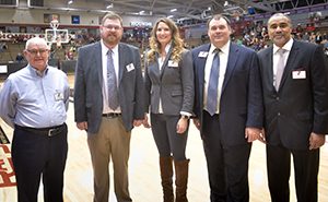 UIndy 2017 Hall of Fame class inductees were announced at halftime of the men's basketball game on February 11, 2017. Then a recognition banquet with plaques given was held afterwards in UIndy Hall. (Photo by D. Todd Moore, University of Indianapolis)