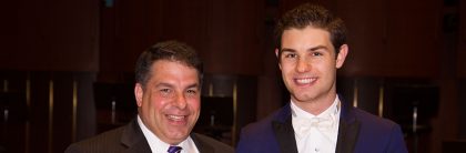 University of Indianapolis President Rob Manuel with Drew Petersen, winner of the 2017 American Pianists Awards and the Christel DeHaan Classical Fellow and Artist-in-Residence at the University of Indianapolis. 