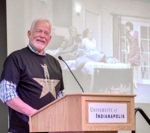 Jim Ream was honored at a theater reception, complete with the performance of a mini-play on stage, in UIndy Hall  on Saturday, May 13, 2017.  (Photo:  D. Todd Moore)