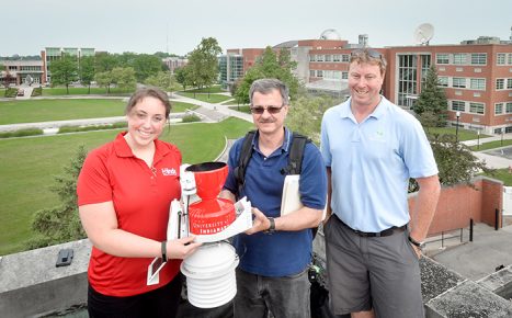From left: Carly Nicholson '17, Dr. Tim Duman and Luke Hunnewell of WeatherSTEM.