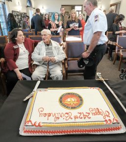 242nd Birthday United States Marine Corps was celebrated with former Indianapolis Mayor and UIndy Visiting Fellow Greg Ballard in the Stierwalt multipurpose room  on Thursday, November 9, 2017. (Photo:  D. Todd Moore, University of Indianapolis)