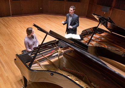 Drew Petersen master piano class - February 14, 2018. (Photo: D. Todd Moore, University of Indianapolis)