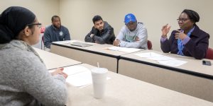 Anita Thomas, dean of the College of Applied Behavioral Sciences (right), led one of the Emerging Leaders workshops in spring 2018.