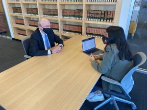 Phil Terry, left, mentors a student in the Executive in Residence program