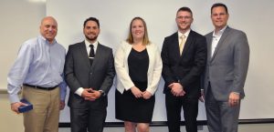 From left to right: Mike Patarino, instructor and advisory board member, Justin Williams, Anne McKinley, Logan Brougher, and Eric Harvey, program director.