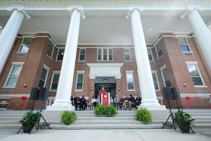 2018 homecoming weekend: President's Founder's Day Celebration and Good Hall Rededication around west lawn and porch area of renovated Good Hall on Saturday, September 29, 2018. (Photo: D. Todd Moore, University of Indianapolis)