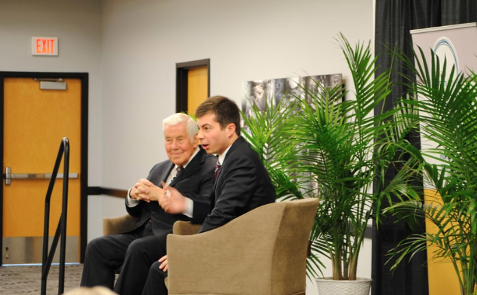 Sen. Richard Lugar, left, with South Bend Mayor (and current Democratic presidential candidate) Pete Buttigieg