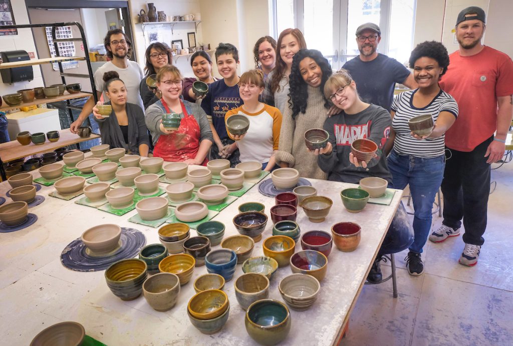 Empty Bowls, students making ceramics