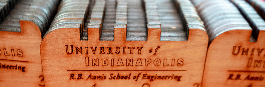 Rulers produced using equipment at the R.B. Annis School of Engineering.