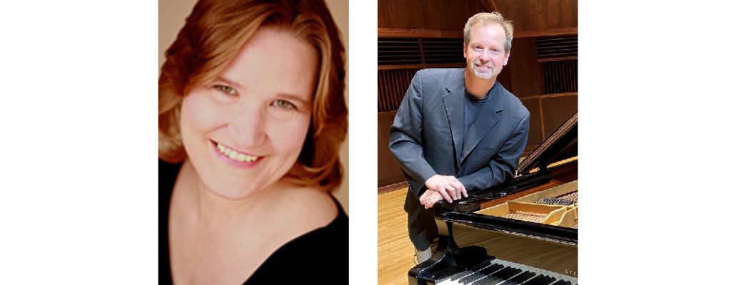 Headshots of UIndy vocal professor Mitzi Westra and UIndy piano professor Gregory Martin