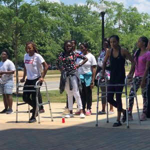 students with walkers