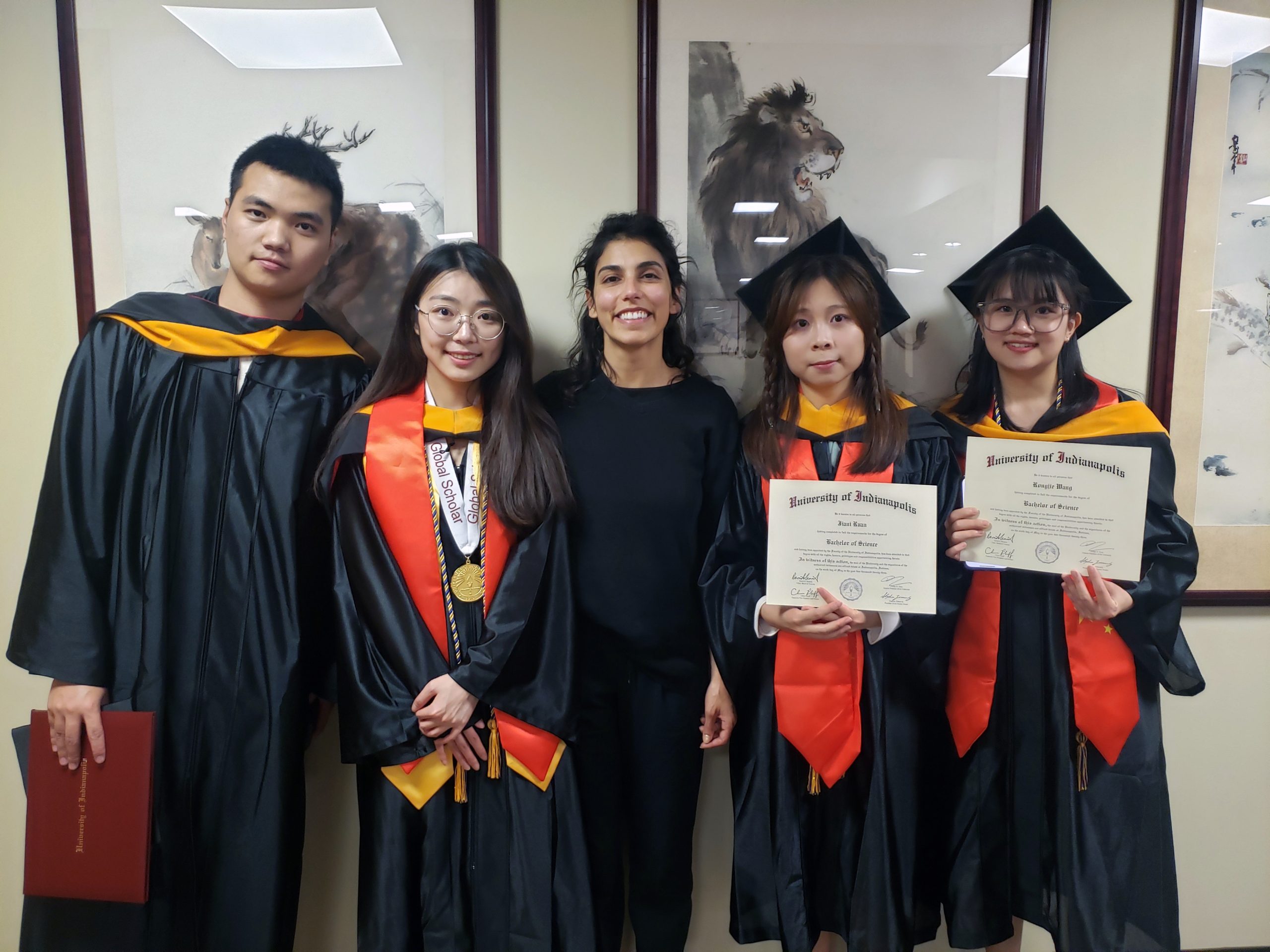 UIndy-NTU Joint Program students pose with Ghina Sadek, UIndy's Director for Global Engagement