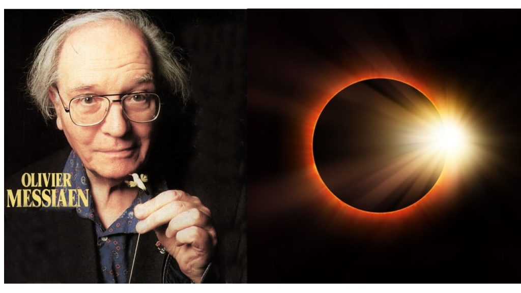 Image of composer Olivier Messiaen and a solar eclipse
