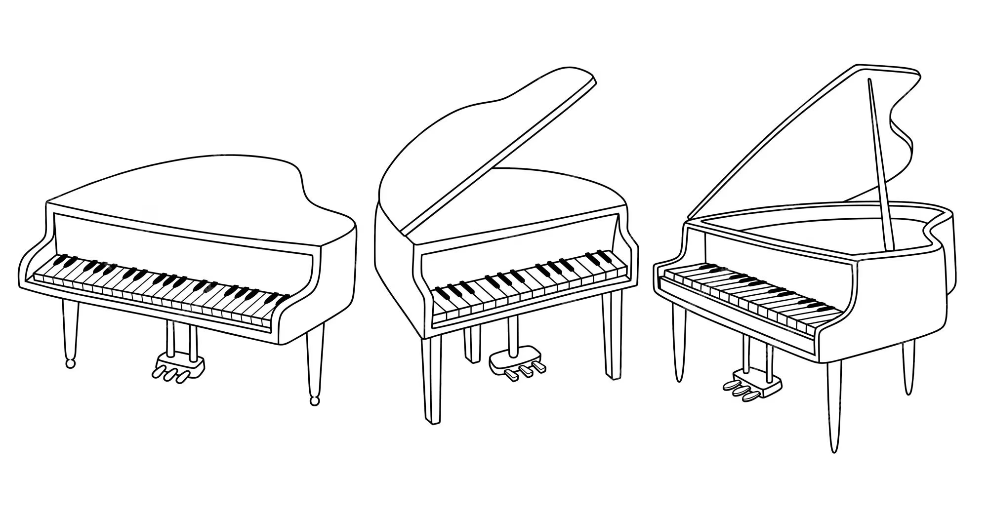 Line drawing of three pianos