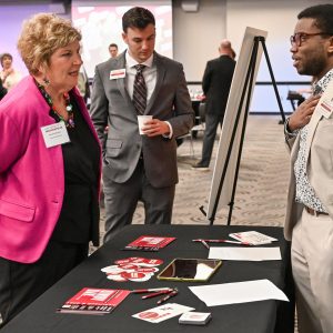Andrew Brown speaks with UIndy supporters about UIndy Day