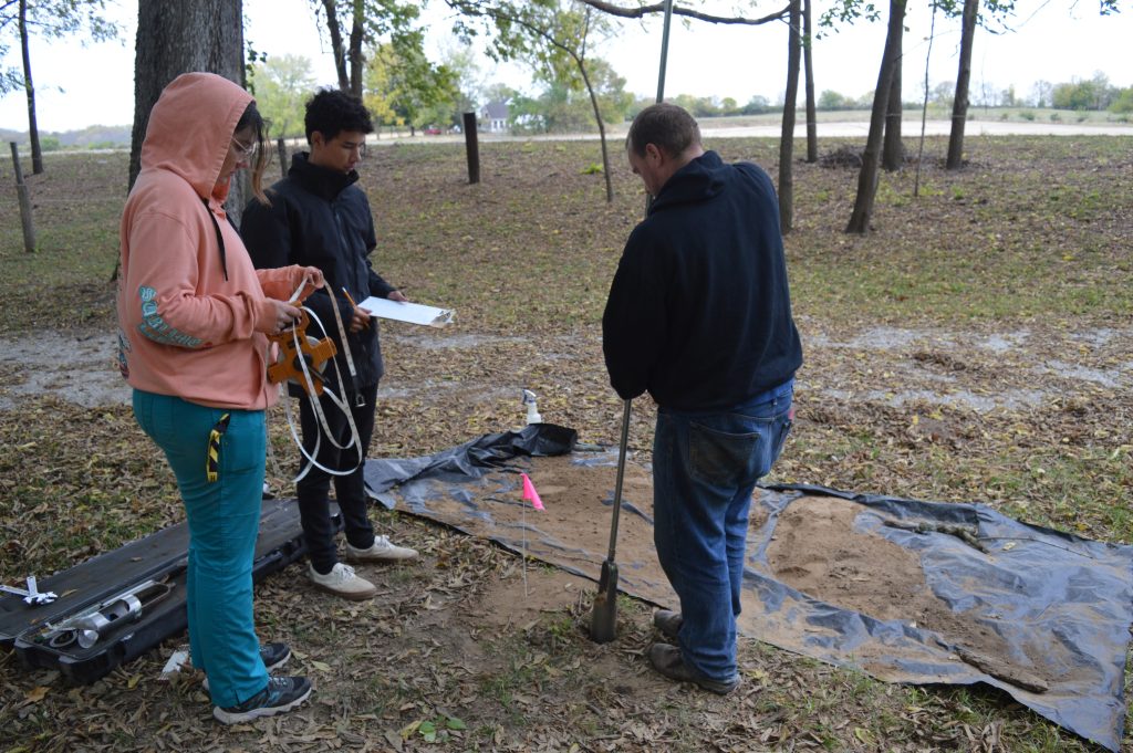 University of Indianapolis students working at French Post Park near Lockport as part of 2023 archaeology field school