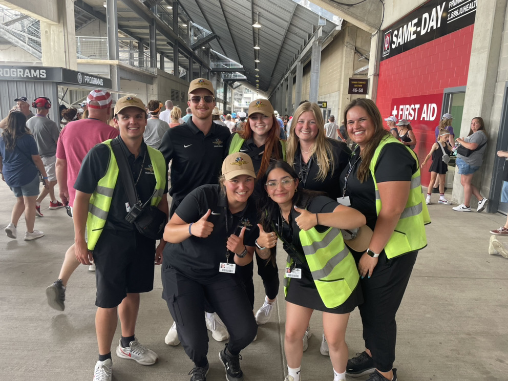 Alicia McGuire and other traffic interns at the Indianapolis Motor Speedway