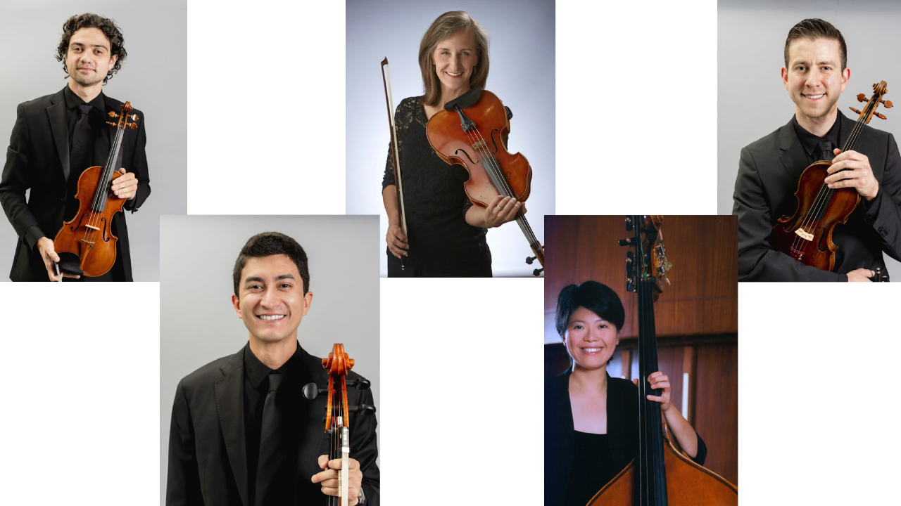 Headshots of members of the Indianapolis Symphony Orchestra string section