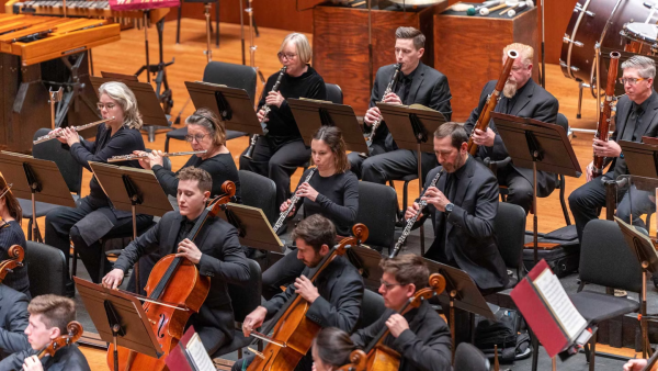 Photograph of wind section of the Indianapolis Symphony Orchestra