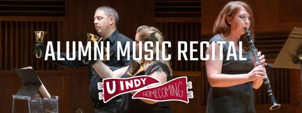 Alumni music recital, UIndy Homecoming. Musical individuals in the background.