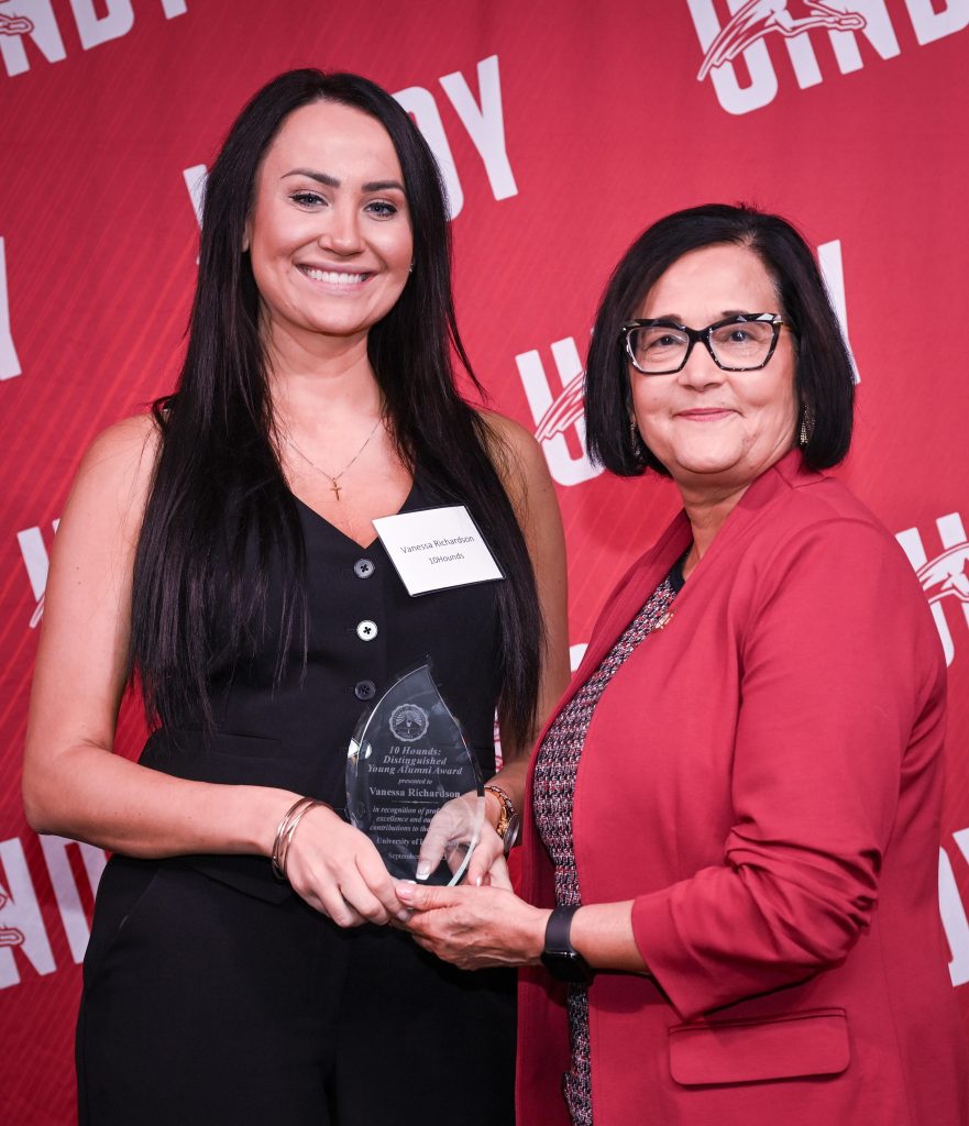 Photo of Vanessa Richardson and UIndy President Tanuja Singh