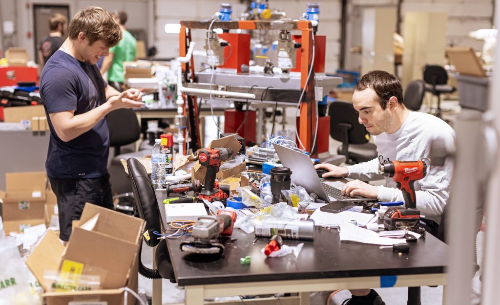 UIndy engineering students working on a project