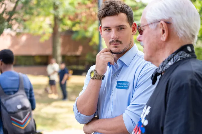 Jackson Franklin talks with constituents - courtesy Indy Star