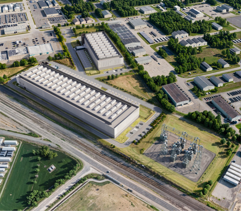 A conceptual aerial rendering of plans for a Metrobloks data center in Martindale-Brightwood's former Sherman Drive In site. (provided by the City of Indianapolis)