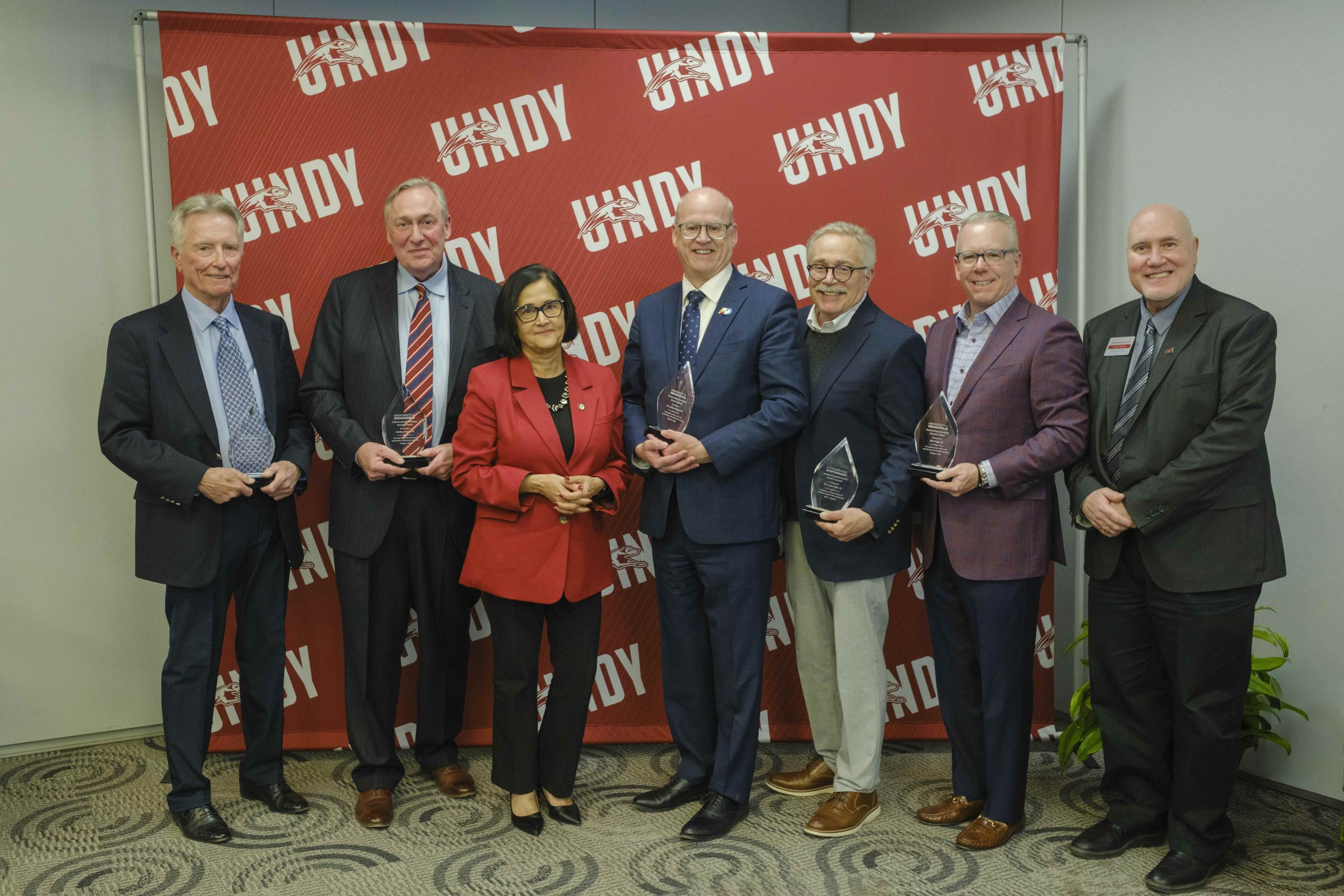 Group photo of the 2026 University of Indianapolis School of Business Outstanding Alumni Award recipients