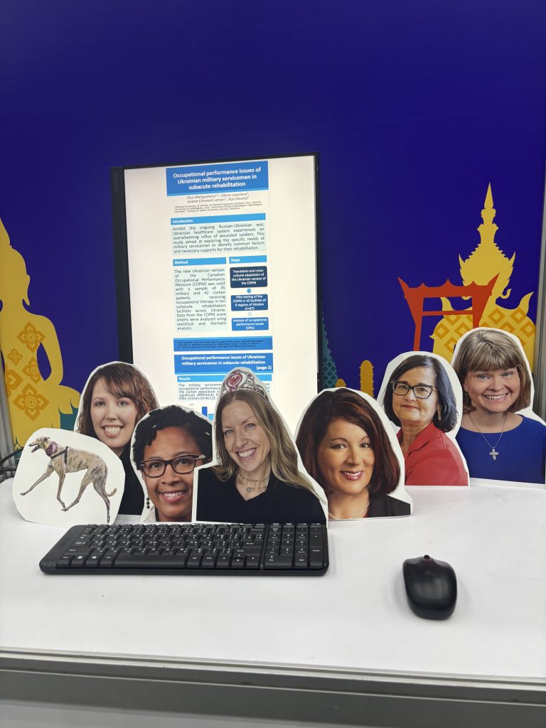 Photos of various UIndy School of Occupational Therapy faculty, UIndy President Dr. Tanuja Singh, and Grady the Greyhound