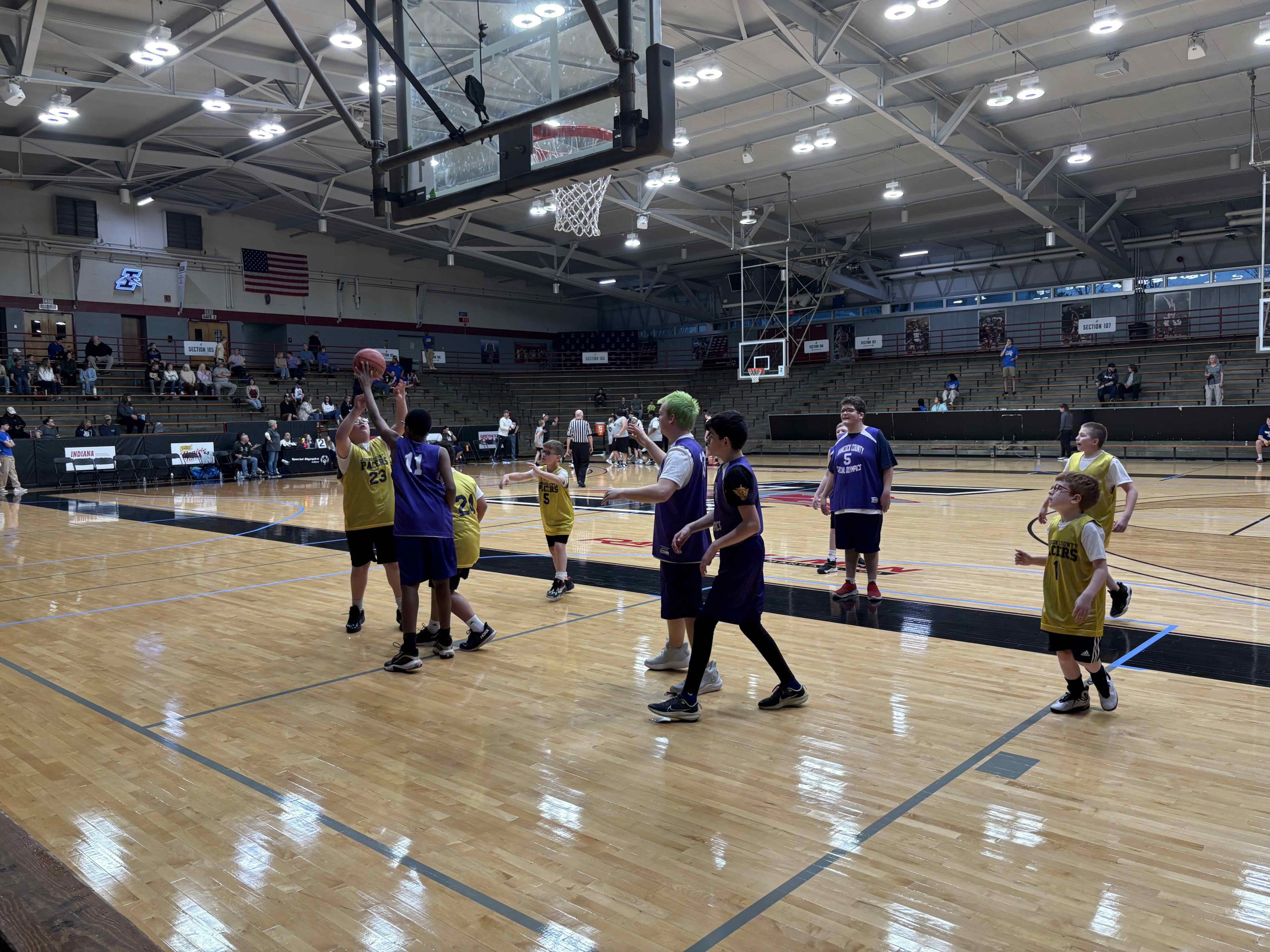 Athletes compete as part of the Special Olympics basketball tournament hosted on the University of Indianapolis campus from 2024.