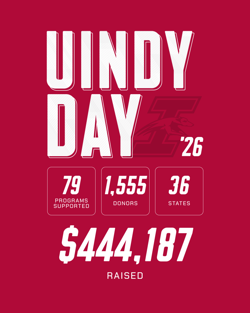A summary of UIndy Day 2026 results: 79 programs supported; 1,555 donors from 36 states; a total of $444,187 raised.