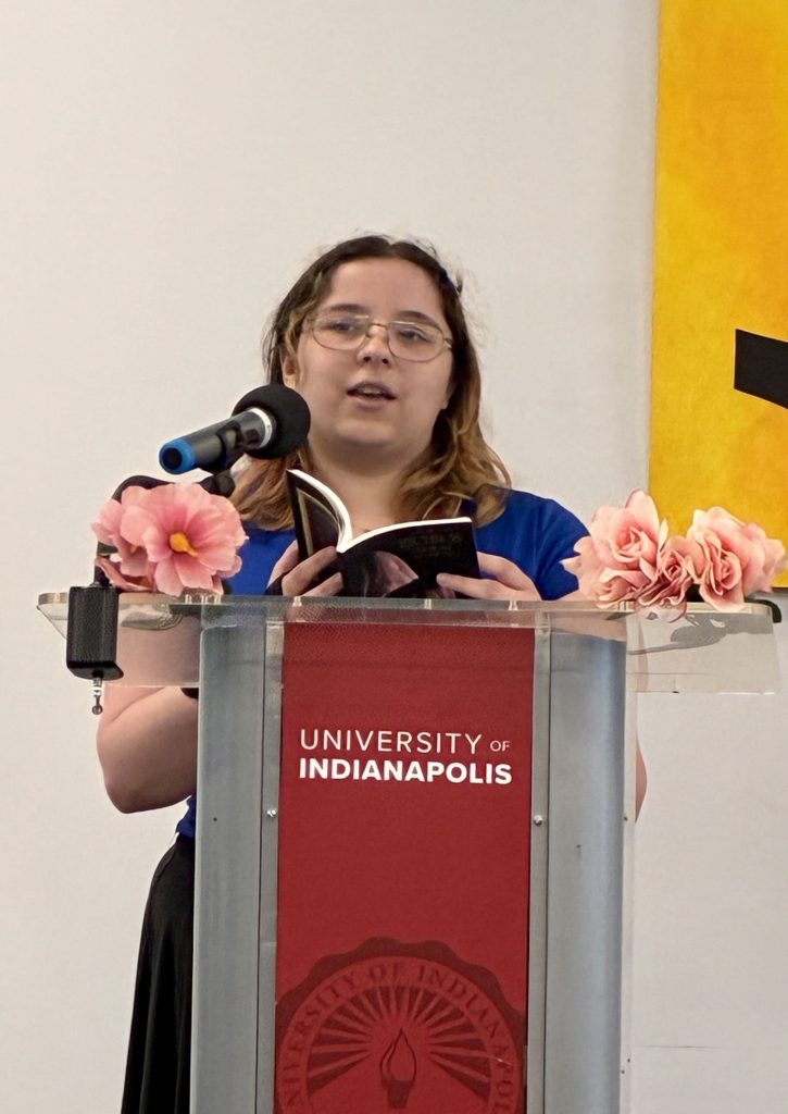 Sarah Tiffany reads poetry at an English Department event