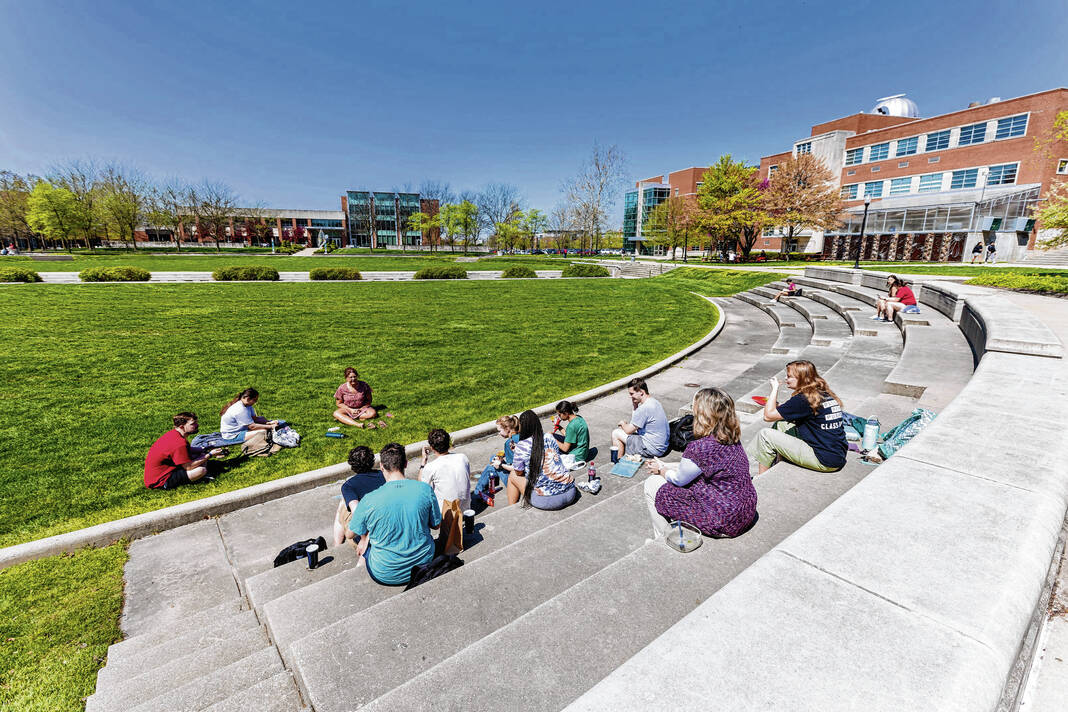 UIndy Smith Mall students sitting