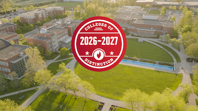 Colleges of Distinction Badge over campus picture