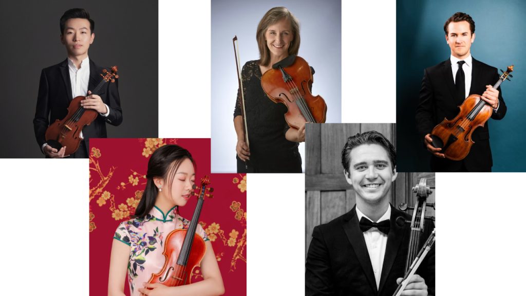 Headshots of string players from the Indianapolis Symphony Orchestra