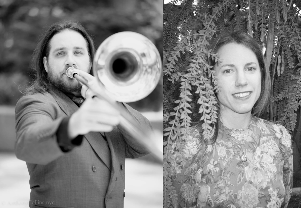 Photos of William Lang, trombonist, and Anne Rainwater, pianist.