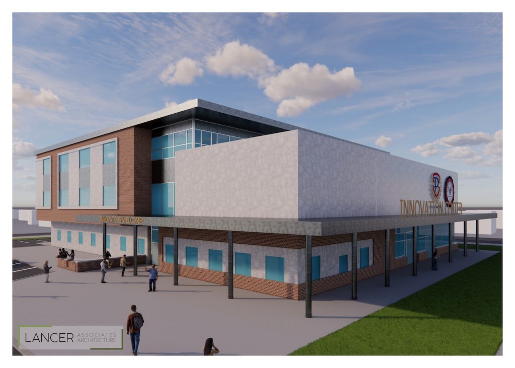 Perry Schools Partnership Innovation Building NW Corner Rendering Board