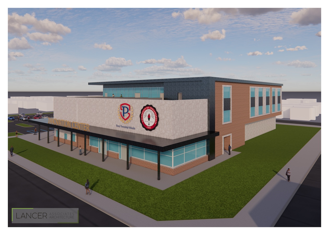 Perry Schools Partnership Innovation Building SW Corner Rendering Board