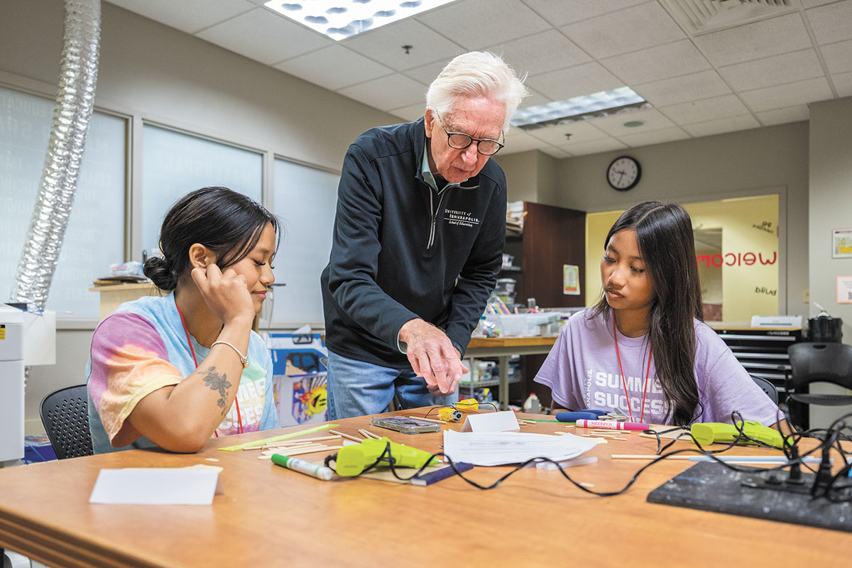 University of Indianapolis Associate Professor John Somers teaches a robotics lesson for high school participants of the UIndy Summer Success Camp on June 22, 2026. As the director of undergraduate studies for the UIndy School of Education, Somers developed STEM2Teach, a nine-credit-hour program that provides an accelerated pathway to teaching licensure in the STEM fields. The program’s first cohort is expected to begin classes this fall. (IBJ photo/Chad Williams)