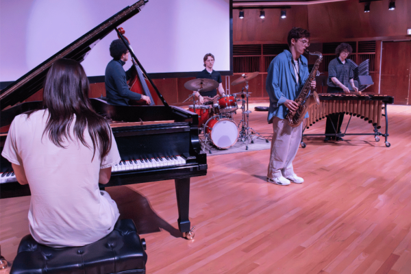 UIndy Jazz performing on Ruth Lilly Performance Hall Stage in Christel DeHaan Fine Arts Center